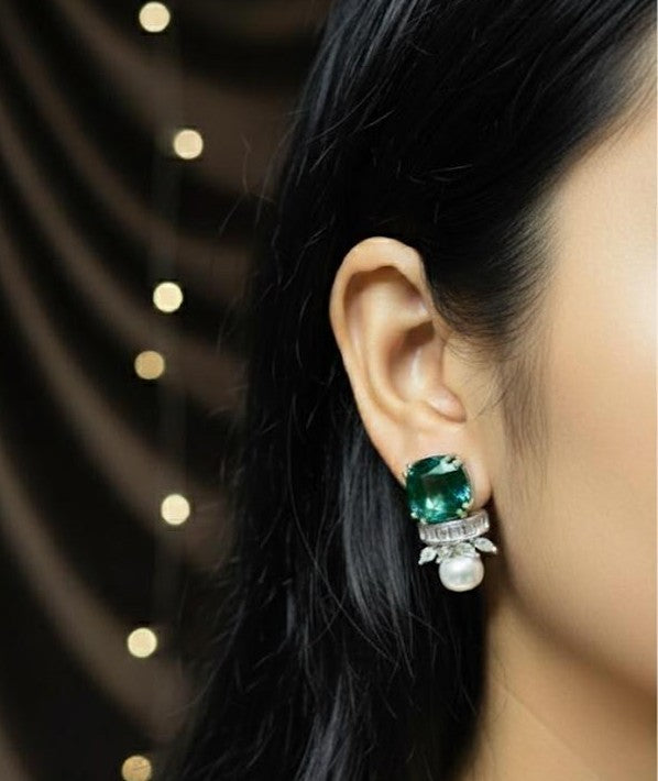 Green halo earrings
